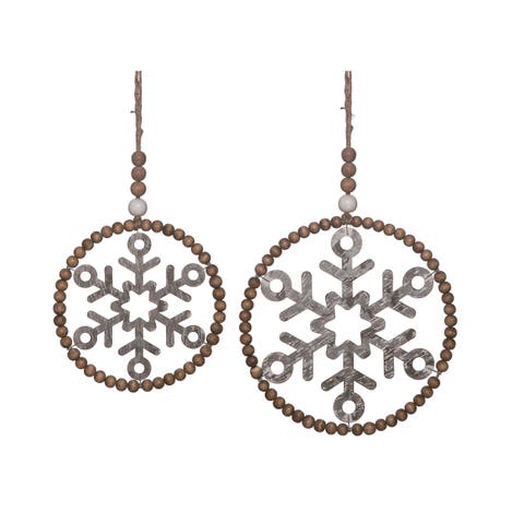 Metal Round Beaded Edge Snowflake Wall Decor Set of 2