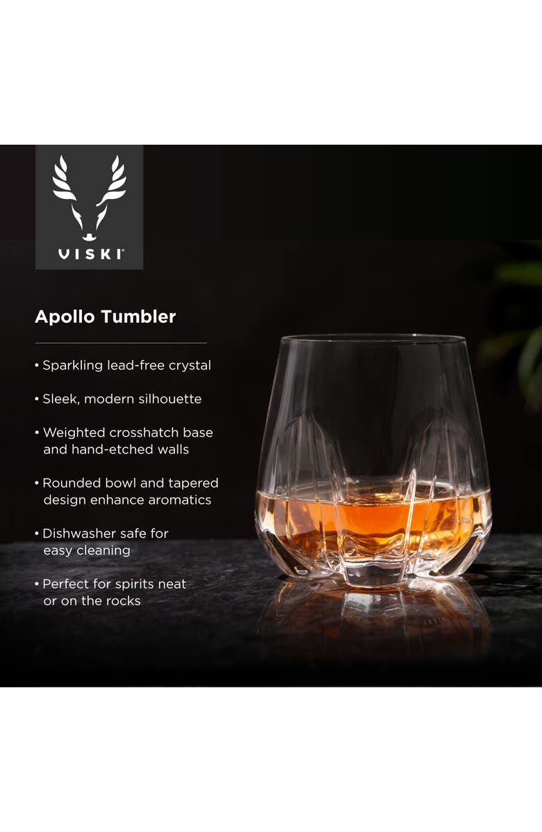 Viski Apollo Crystal Whiskey Tumbler, Alternate, color, Clear