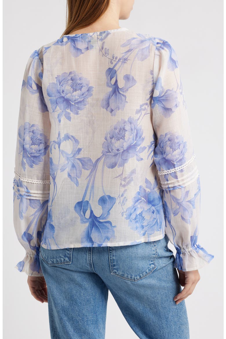 Floral Print Ruffle Top, Alternate, color, WHITE