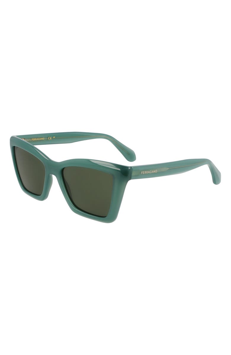 FERRAGAMO 53mm Rectangualr Sunglasses, Alternate, color, Opaline Green
