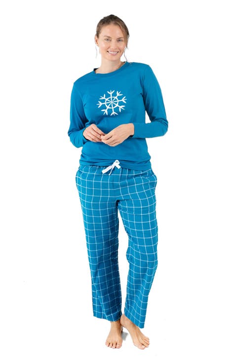 Women's Cotton Top & Flannel Pants Printed Holiday Pajama Set