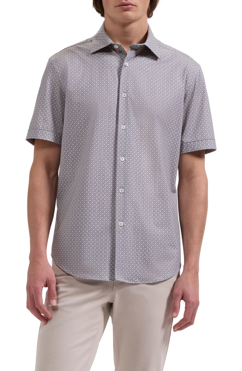 Bugatchi Miles OoohCotton<sup>®</sup> Mosaic Print Short Sleeve Button-Up Shirt, Main, color, Shark
