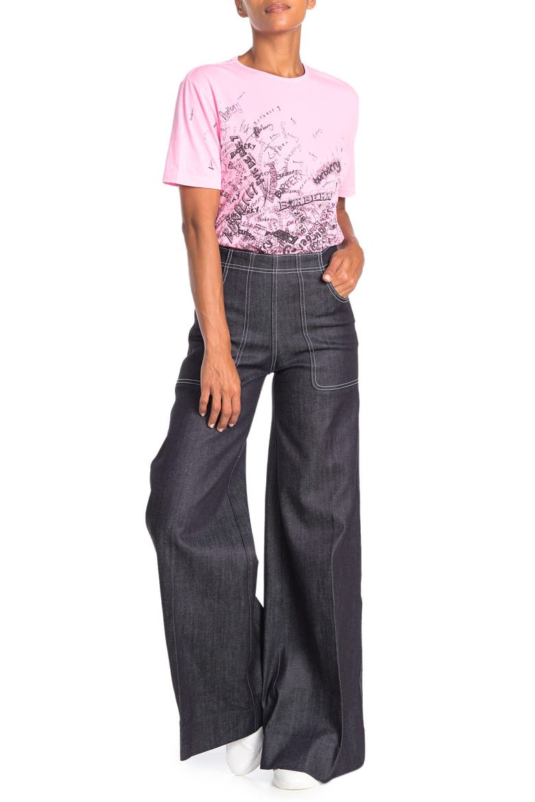 Topstitched Wide Leg Denim Jeans, Alternate, color, STEEL BLUE