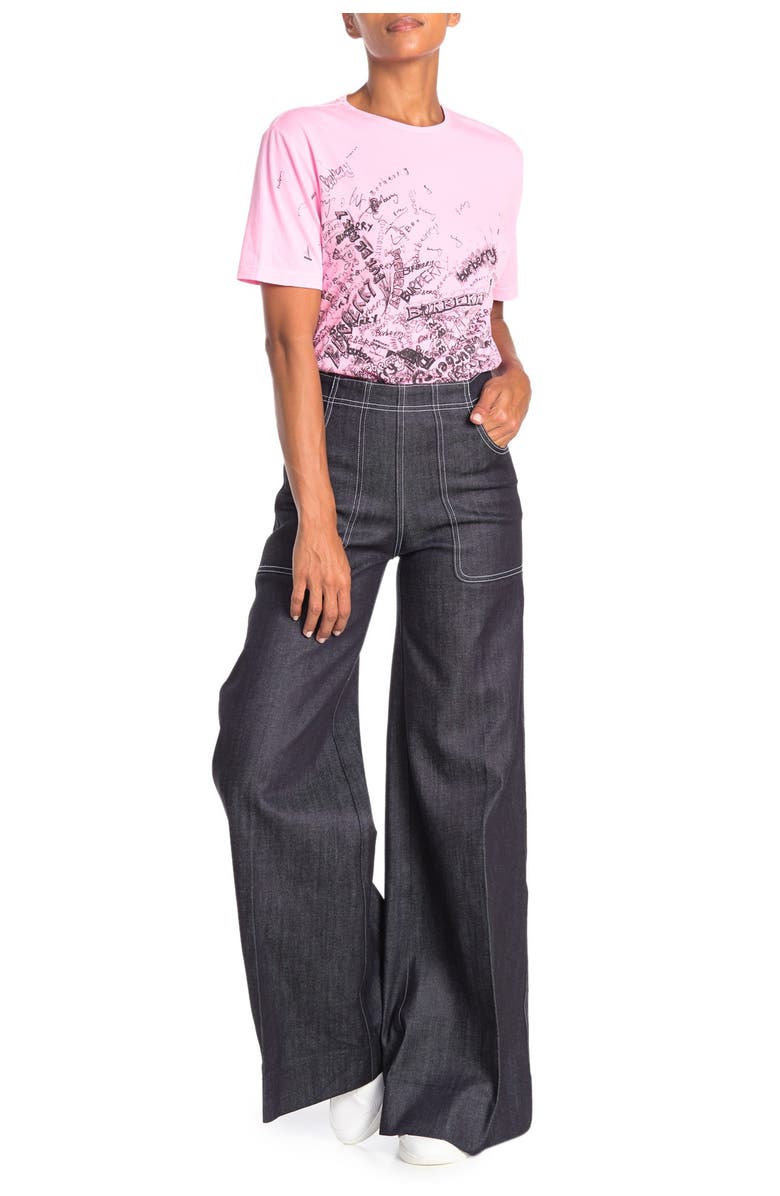 Burberry Topstitched Wide Leg Denim Jeans, Alternate, color,