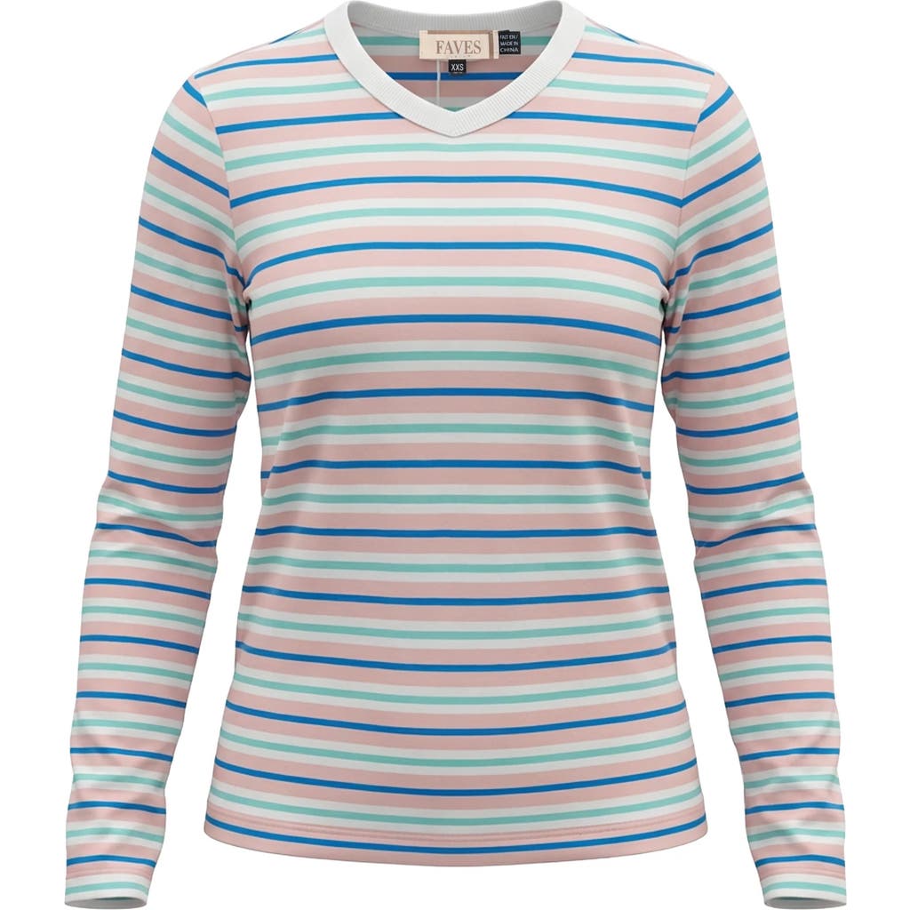 Faves Long Sleeve Ribbed V-neck Tee In Multi