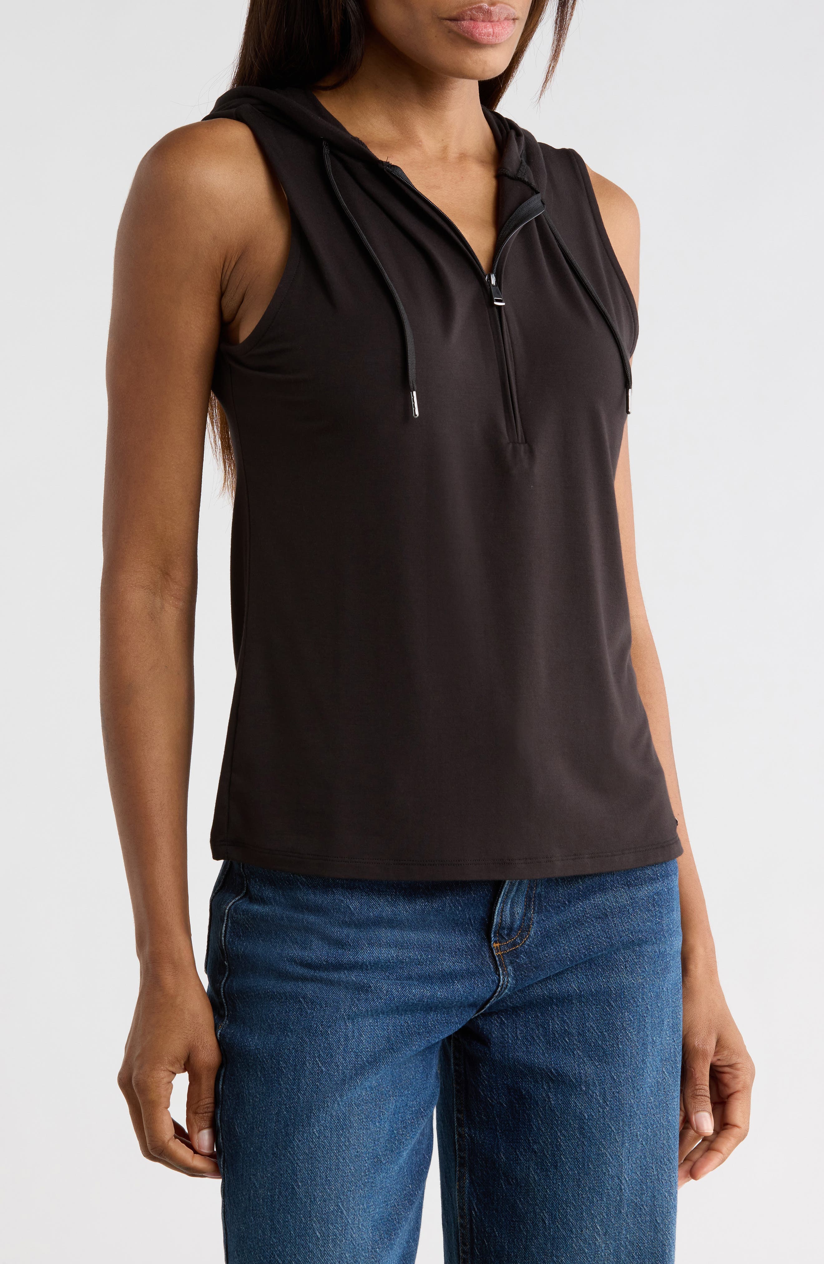 JASON WU Half Zip Sleeveless Hoodie