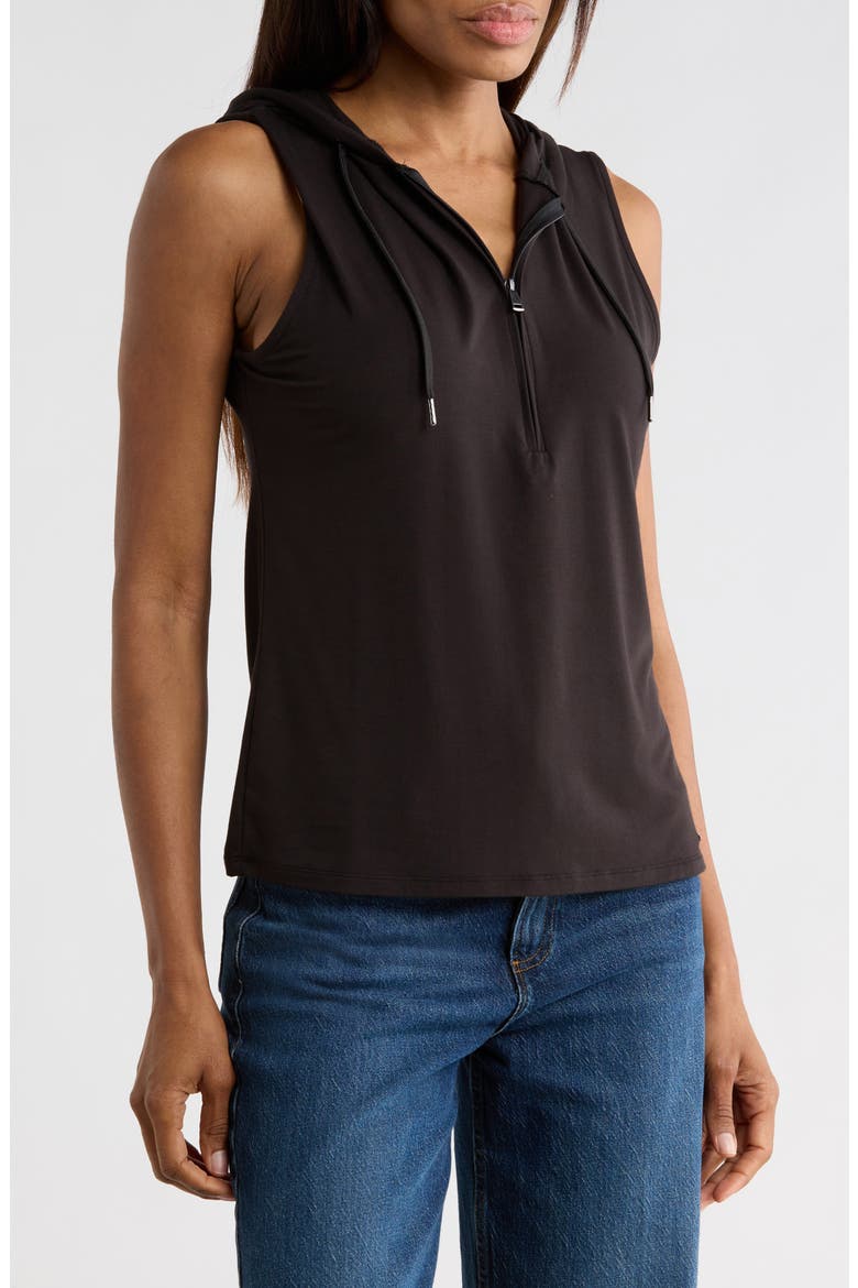 Half Zip Sleeveless Hoodie, Main, color, BLACK