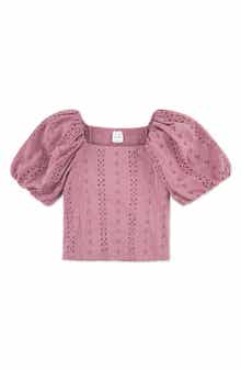 abercrombie kids Kids' Eyelet Puff Sleeve Cotton Top
