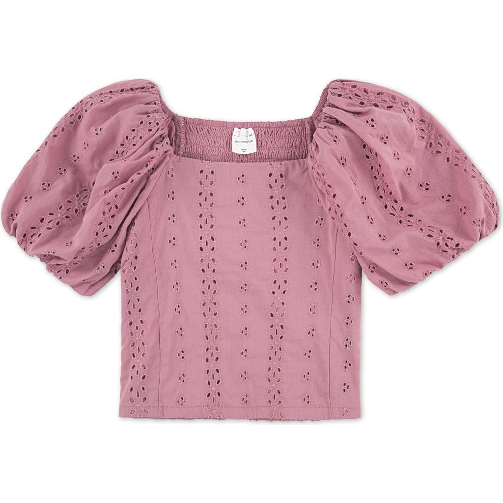 Abercrombie Kids Kids' Eyelet Puff Sleeve Cotton Top In Pink