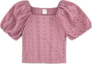 abercrombie kids Kids' Eyelet Puff Sleeve Cotton Top
