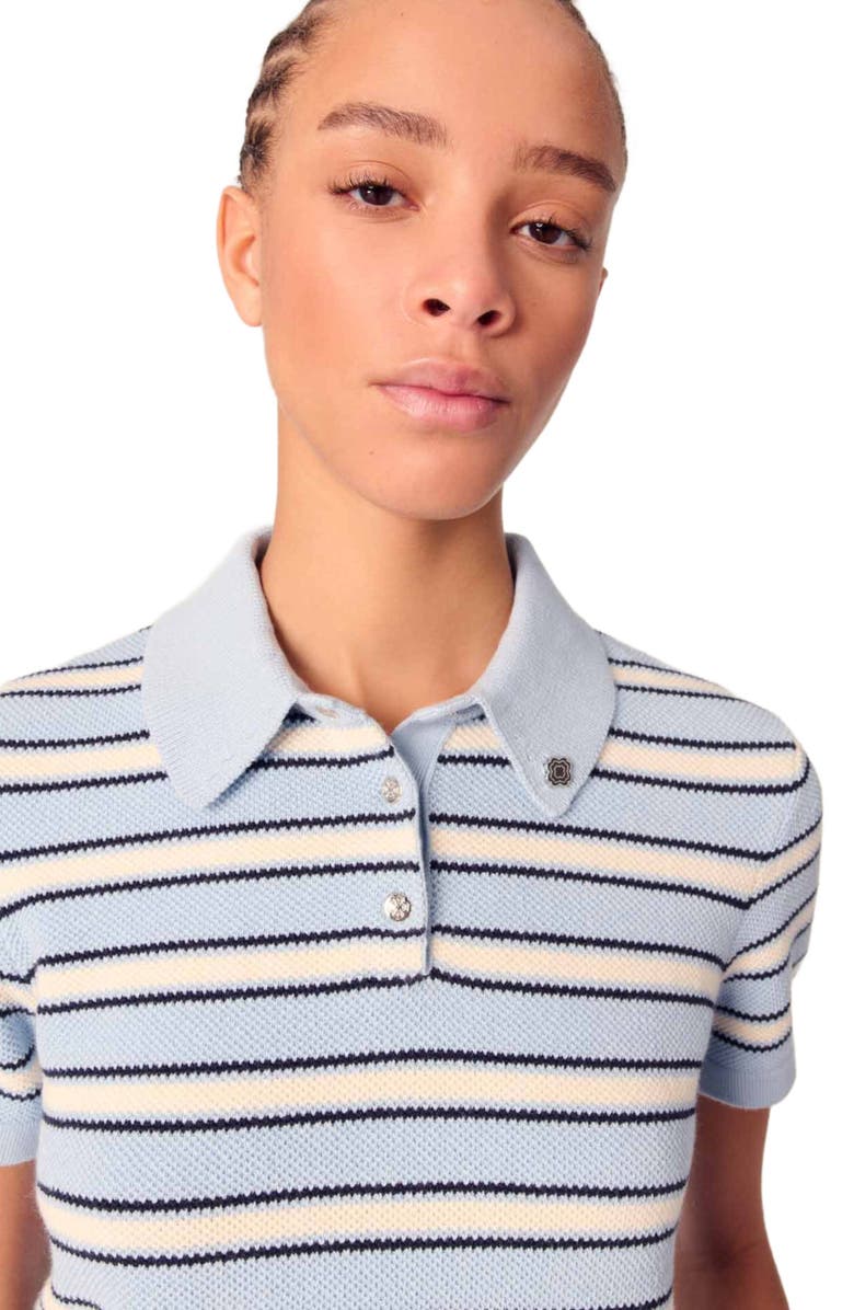 maje Striped knit polo short sleeve shirt, Alternate, color, 