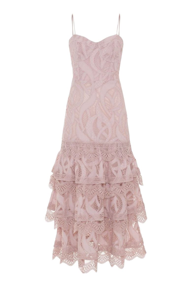 Aura Lace Flutter Midi Dress, Alternate, color, ROSE