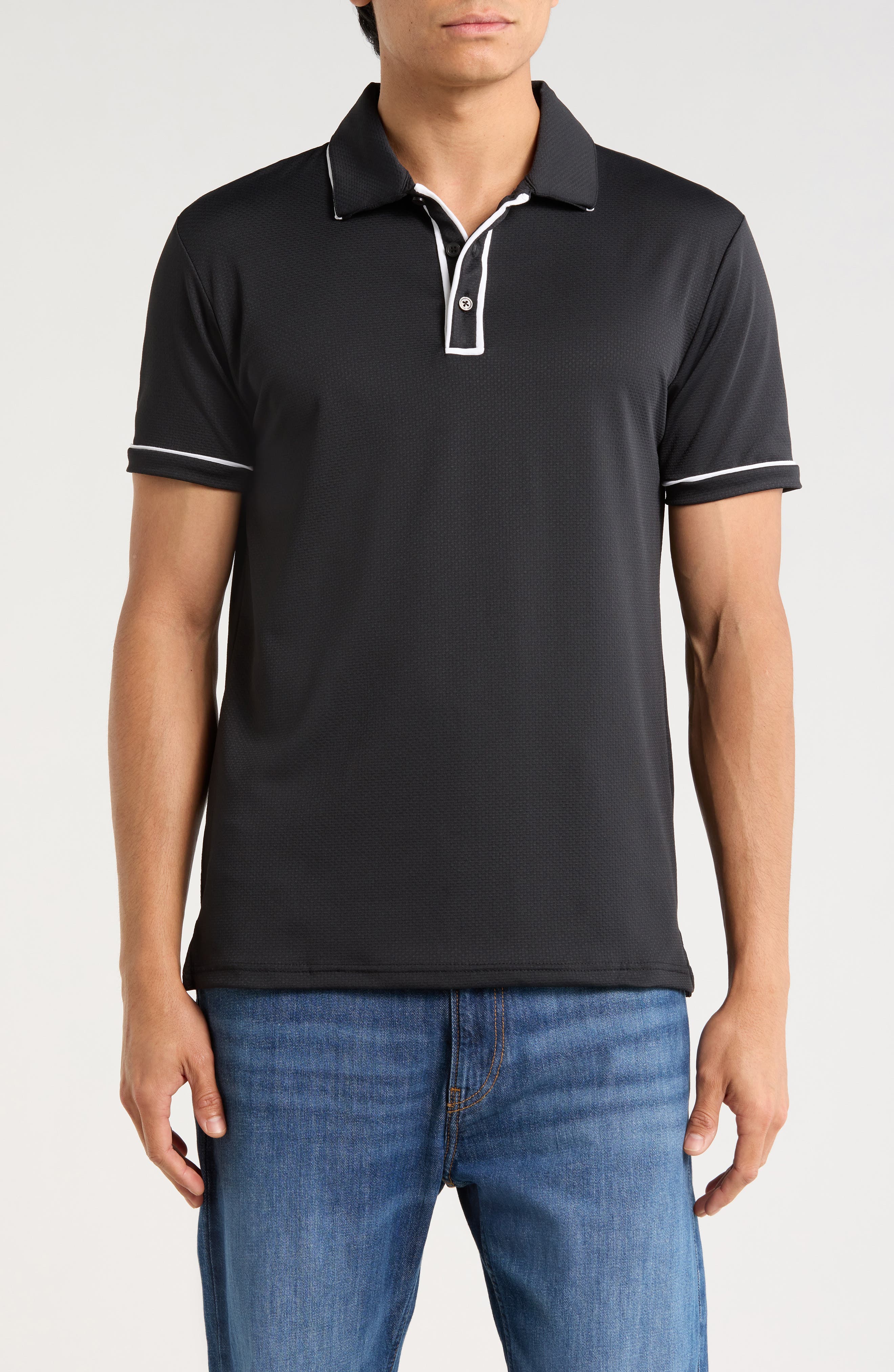 DENIM AND FLOWER Tipped Short Sleeve Polo