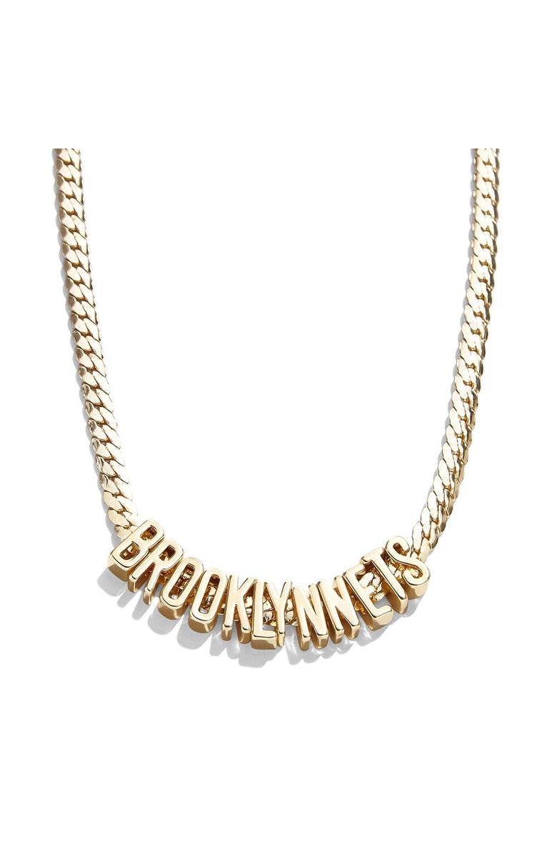 BaubleBar Brooklyn Nets Team Wordmark Chain Necklace, Alternate, color, 