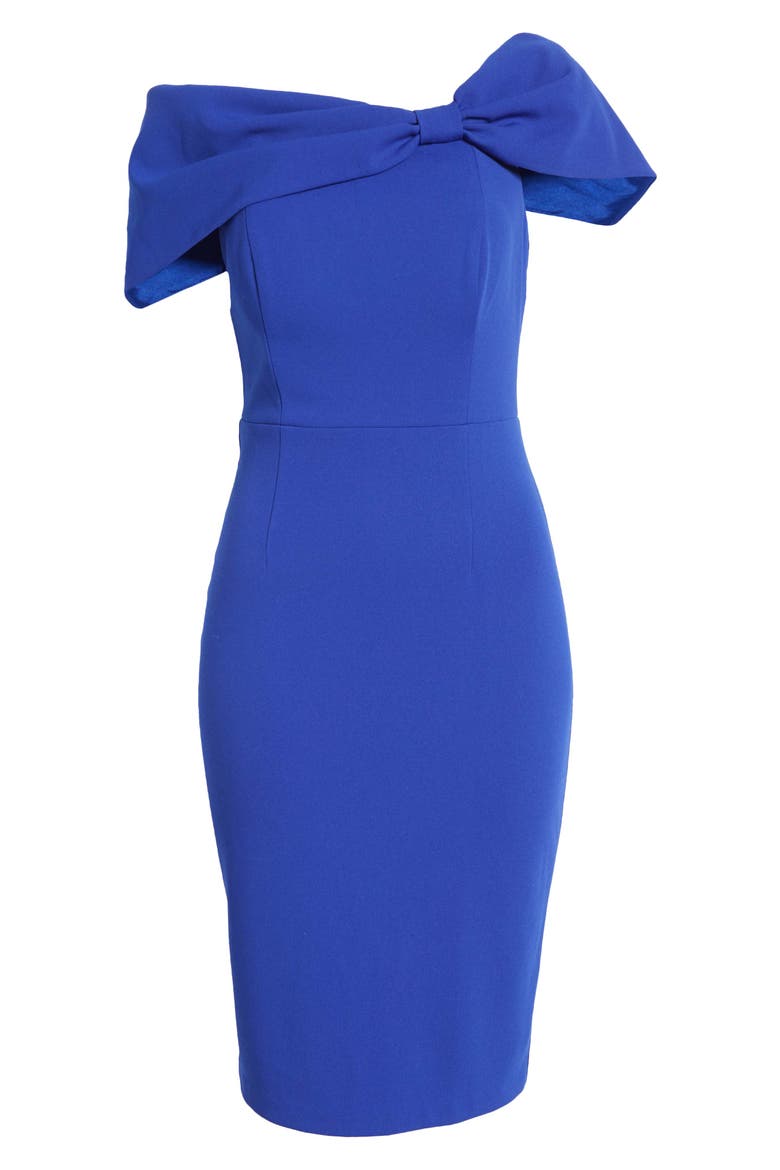 Off the Shoulder Sheath Cocktail Dress, Alternate, color, COBALT