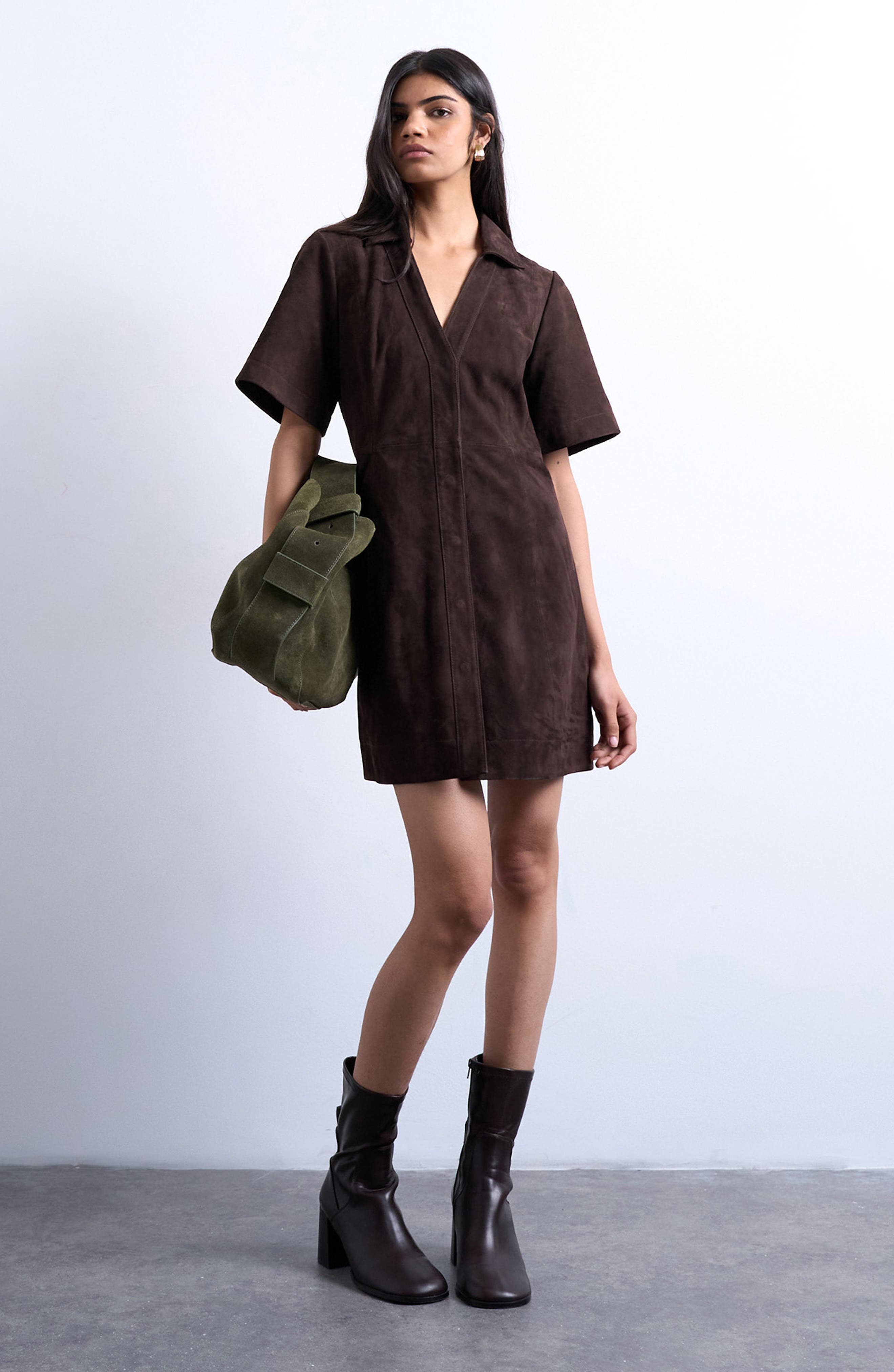 Suede Mini Shirtdress