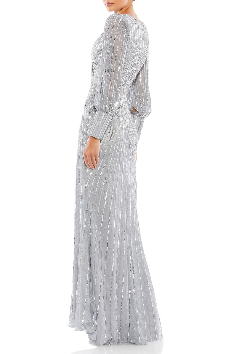 Mac Duggal Sequined Wrap Gown with Dramatic Bishop Sleeves, Alternate, color, Silver