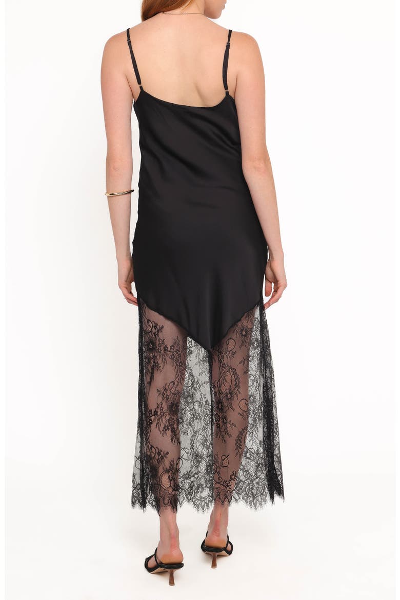 Aideen Satin & Lace Maxi Slipdress, Alternate, color, BLACK
