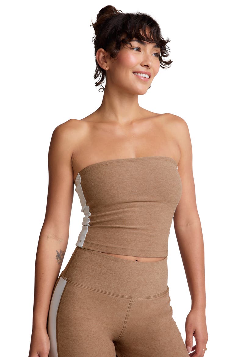 Space Dye Strapless Stripe Crop Top, Alternate, color, DESERT SAND/ CLOUD WHITE