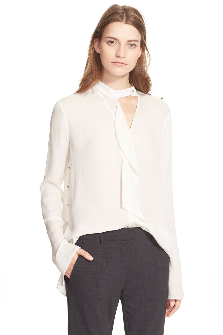 Ruffle Silk Top, Main, color, SOFT WHITE