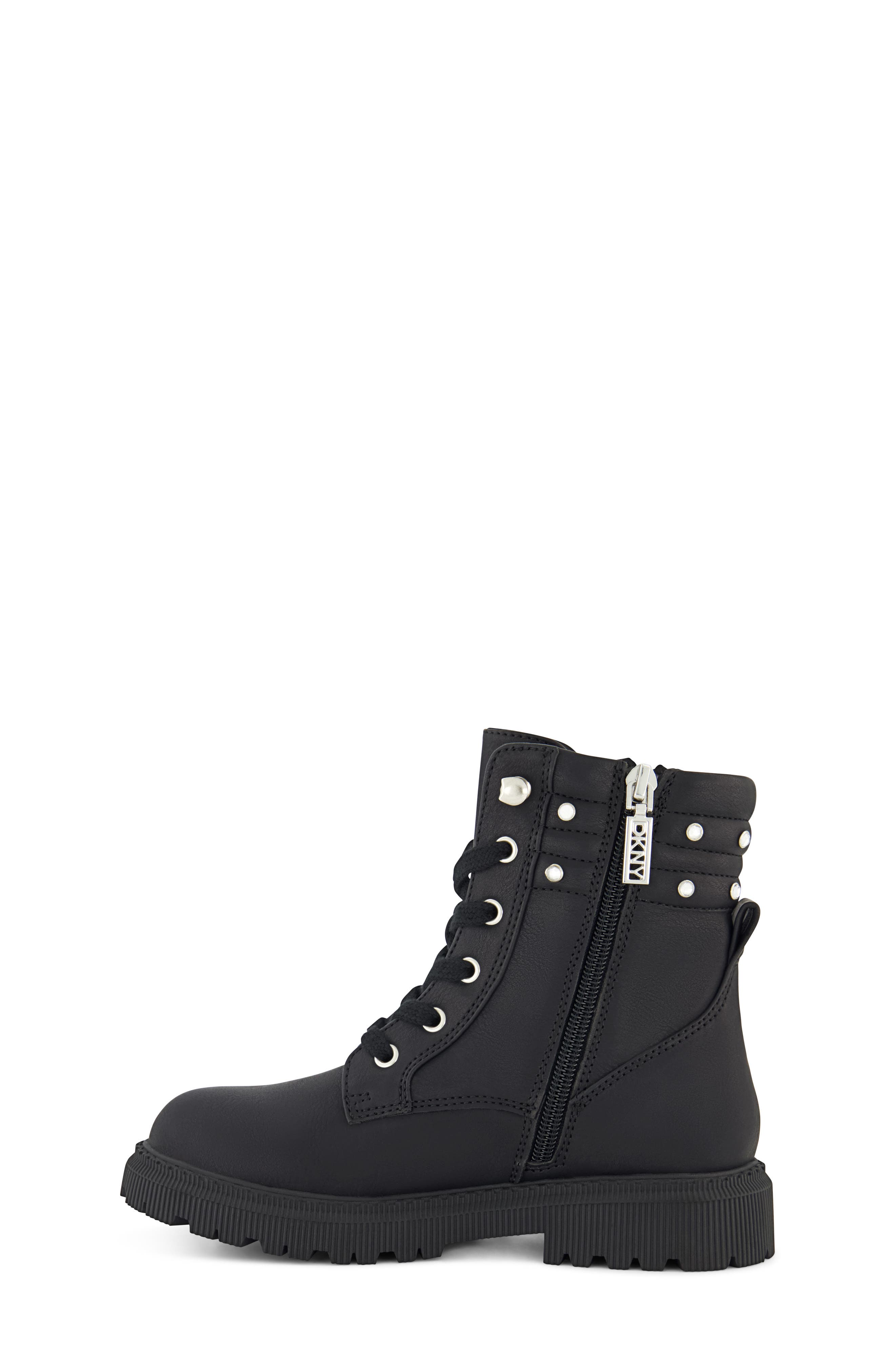DKNY Kids' Ava Embellished Lug Sole Boot, Alternate, color, Black