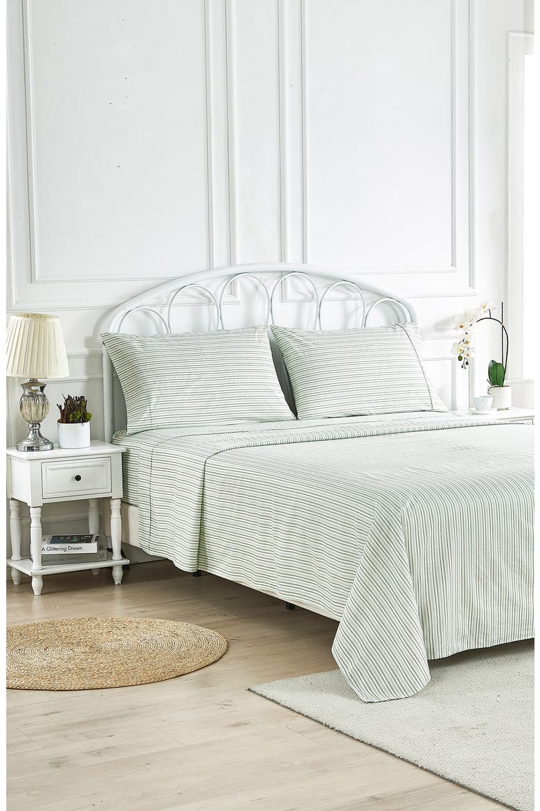 Percale Stripe 200 Thread Count Sheet Set, Alternate, color, GREEN