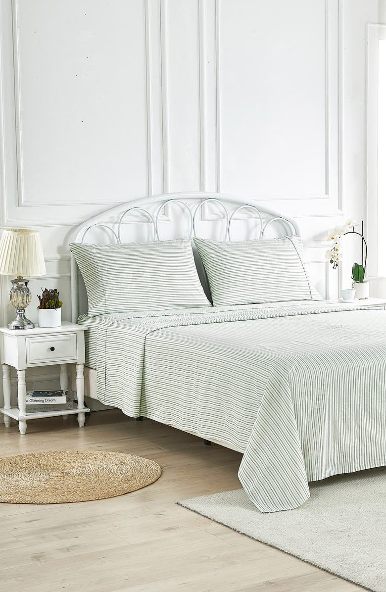 MELANGE HOME Percale Stripe 200 Thread Count Sheet Set, Alternate, color, 