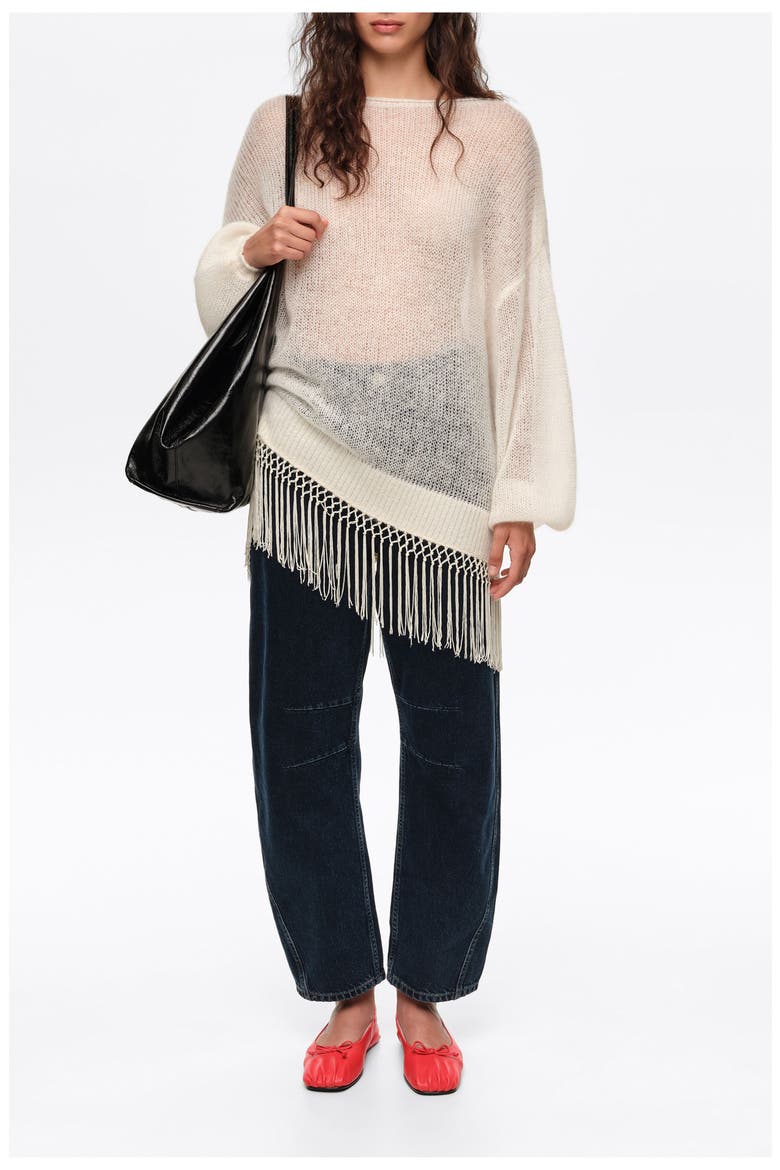 Mohair Sweater with Fringe Hem, Alternate, color, IVORY