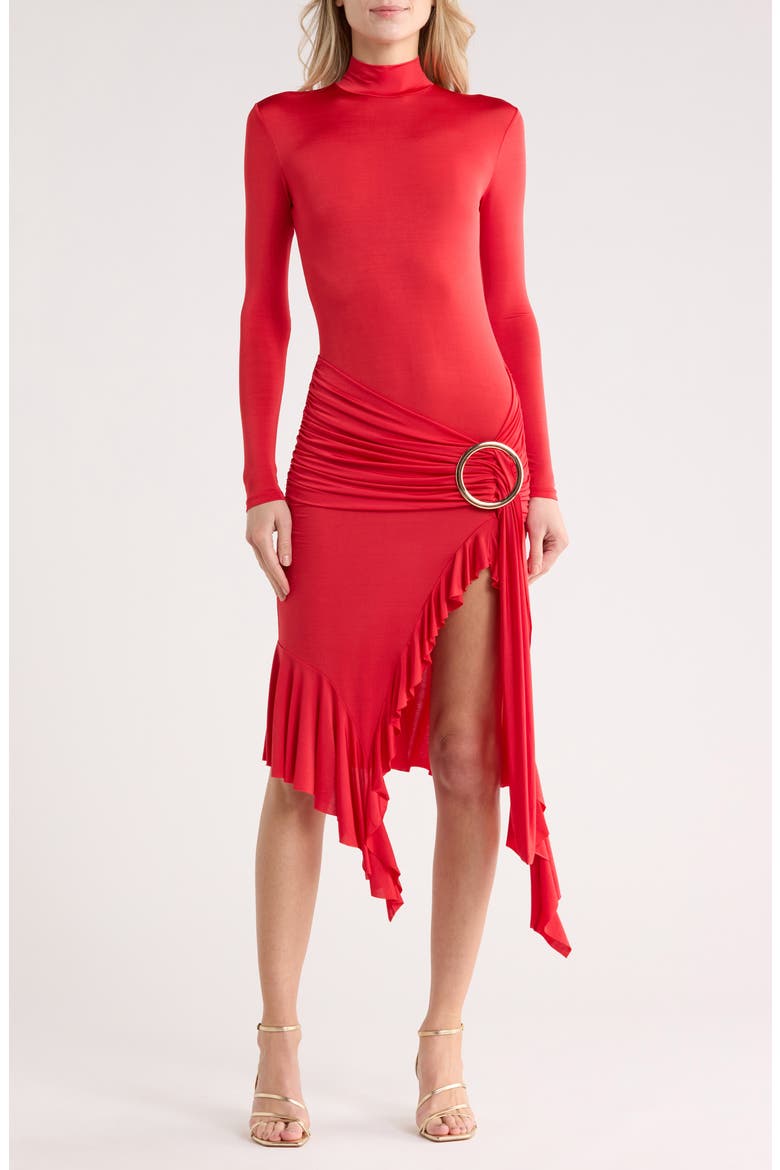 Draped Long Sleeve Maxi Dress, Main, color, BRIGHT RED