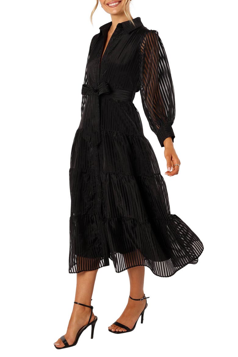 Neve Long Sleeve Tiered Shirtdress, Alternate, color, BLACK