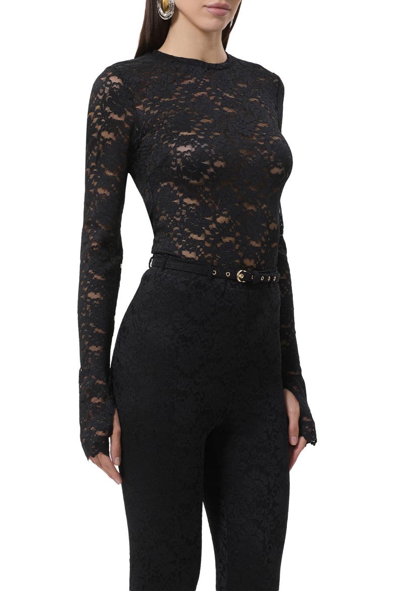 Kaylee Semisheer Floral Lace Top, Alternate, color, NOIR