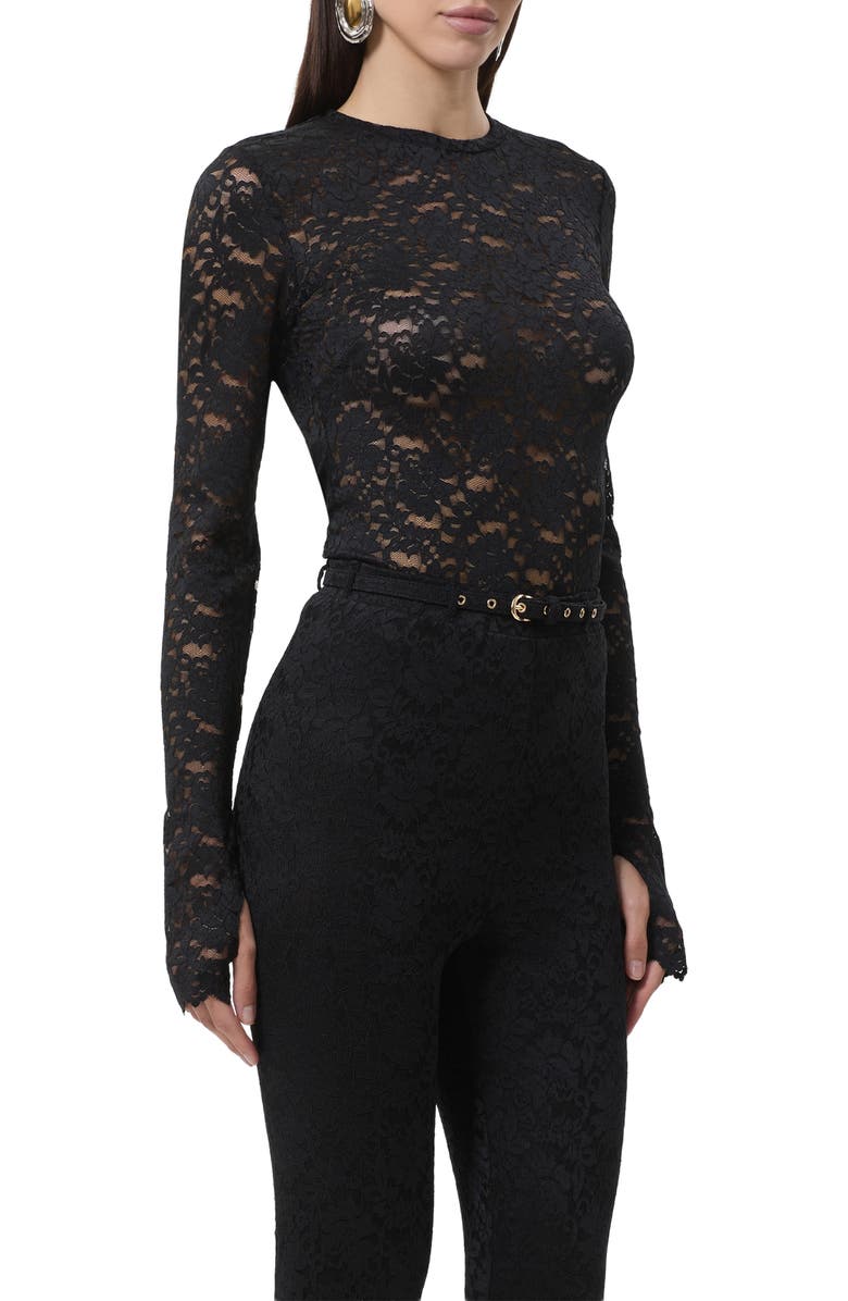 AFRM Kaylee Semisheer Floral Lace Top, Alternate, color, Noir