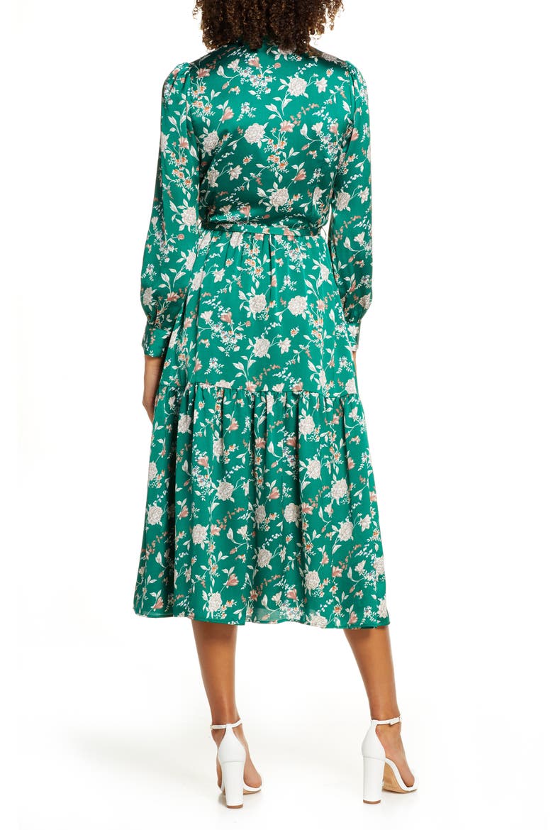 Floral Long Sleeve Satin Shirtdress, Alternate, color, GREEN FLORAL