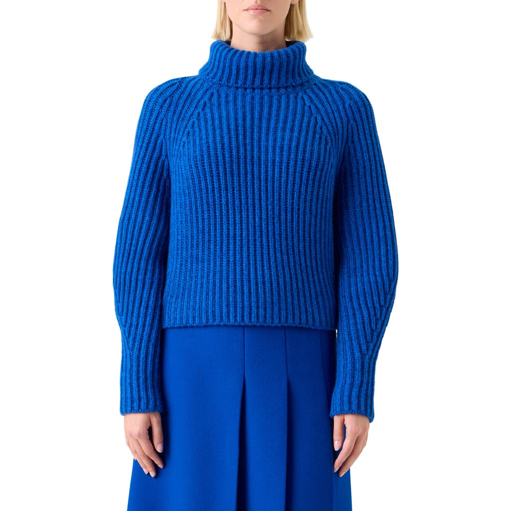 Akris Chunky Cashmere Rib Turtleneck Sweater In Blue