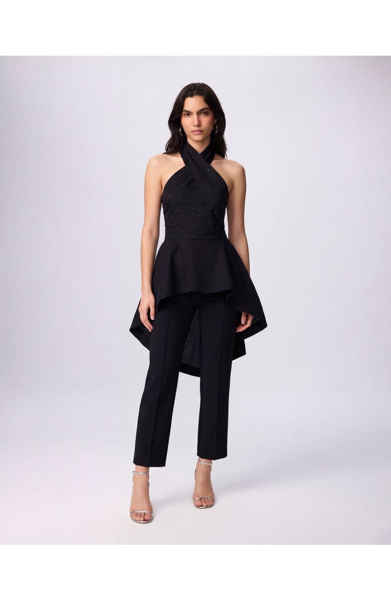 THEO The Label Echo Hi-Low Pearly Halter Shirting Top, Main, color, Black/Gunmetal