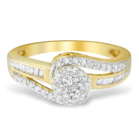 10K Yellow Gold 1/2 Cttw Diamond Bypass Swirl Cluster Ring