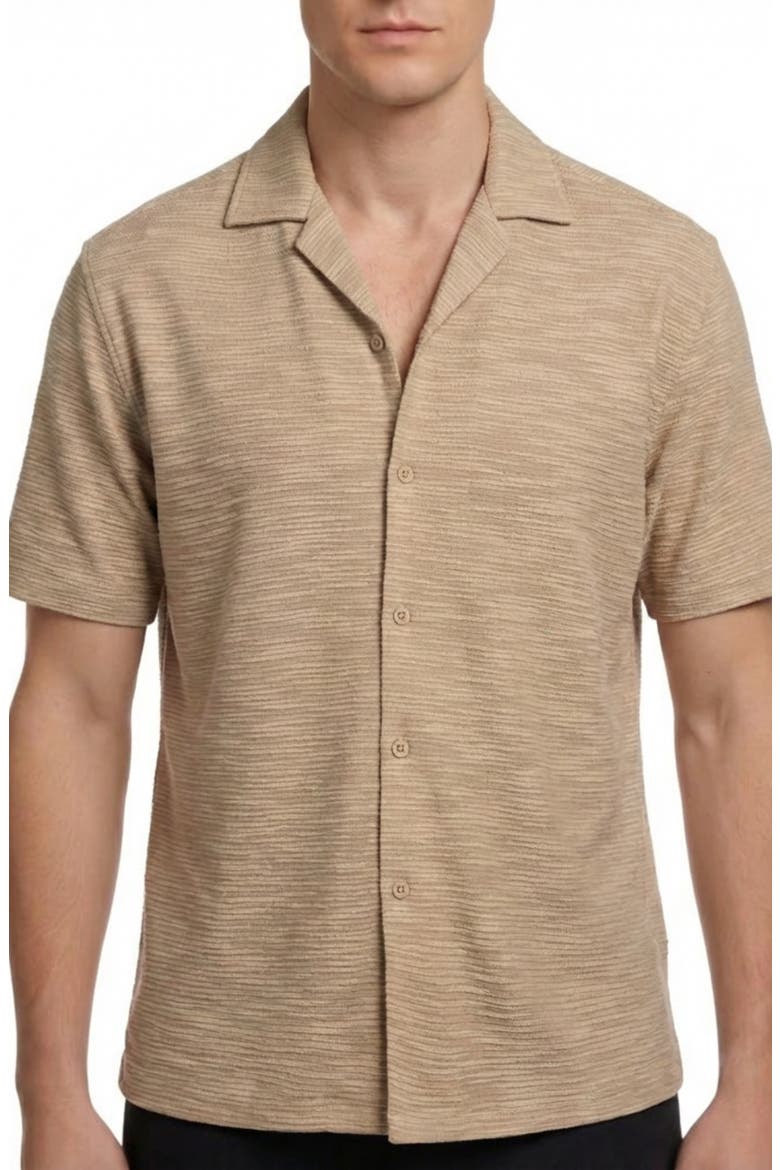 Textured Knit Camp Shirt, Main, color, TAUPE