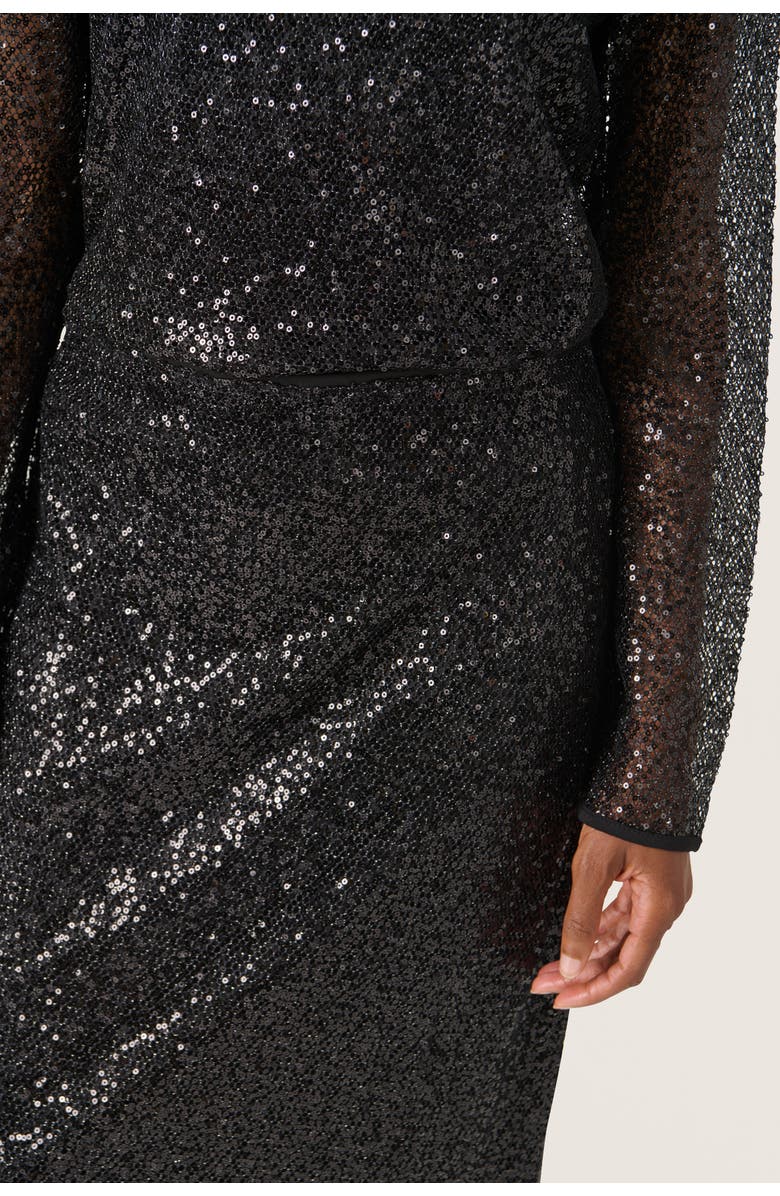 Soaked in Luxury SLAdea Sequins Straight Fit Midi Skirt, Alternate, color, Black
