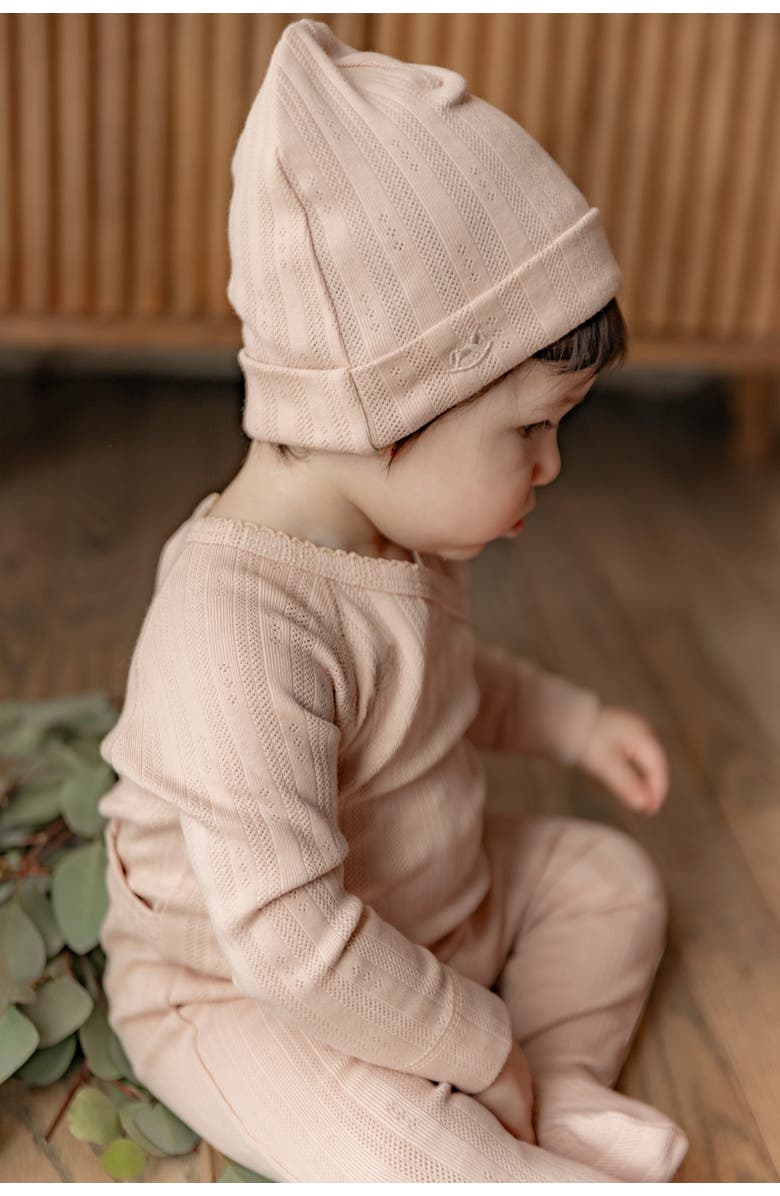 Bebe Bella Pointelle Rib Wrap Romper and Matching Hat, Alternate, color, White
