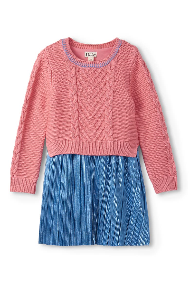 Kids' Mixed Media Long Sleeve Dress, Main, color, PINK