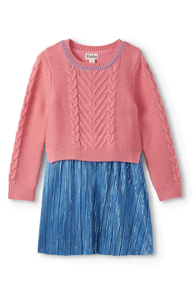 Hatley Kids' Mixed Media Long Sleeve Dress, Main, color, Pink