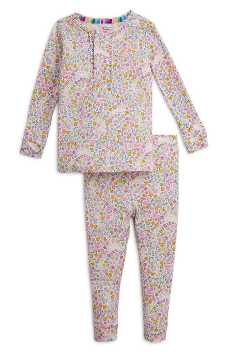 Magnetic Me Kids' Bunny Blossom Ruffle Fitted Two-Piece Pajamas, Main, color, Bunny
