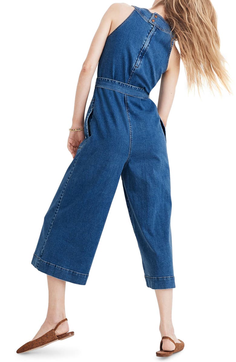 Madewell Halter Wide Leg Denim Jumpsuit, Alternate, color,