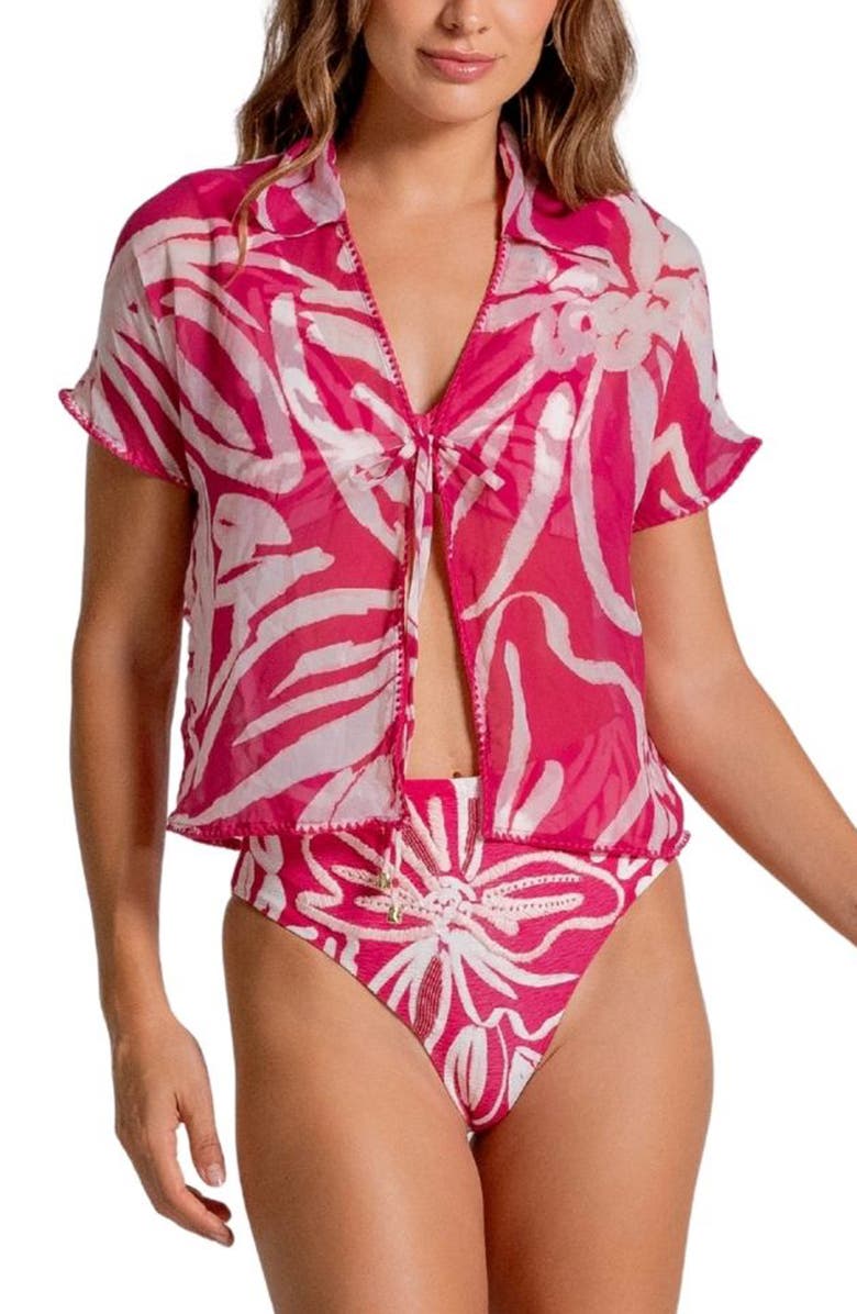 Cosita Linda Relaxed Fit Semisheer Crop Cover-Up Shirt, Main, color, 