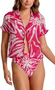 Cosita Linda Relaxed Fit Semisheer Crop Cover-Up Shirt