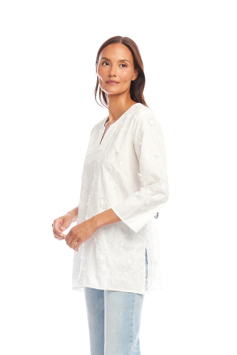Floral Embroidered Cotton Tunic Top, Alternate, color, OFF WHITE