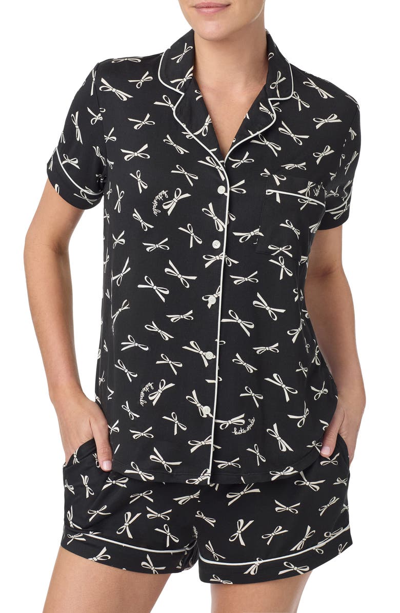 Kate Spade New York print short pajamas, Alternate, color, Black/ Ivory