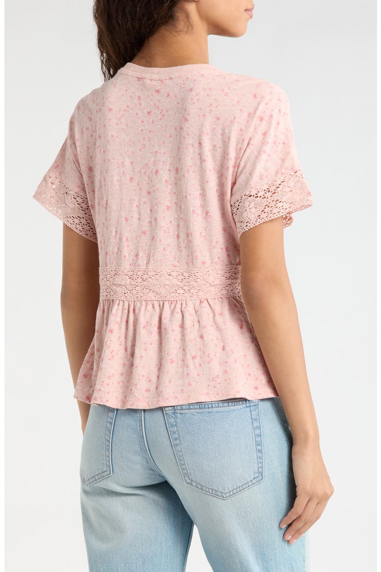 Lace Trim Peplum T-Shirt, Alternate, color, ROSE MULTI