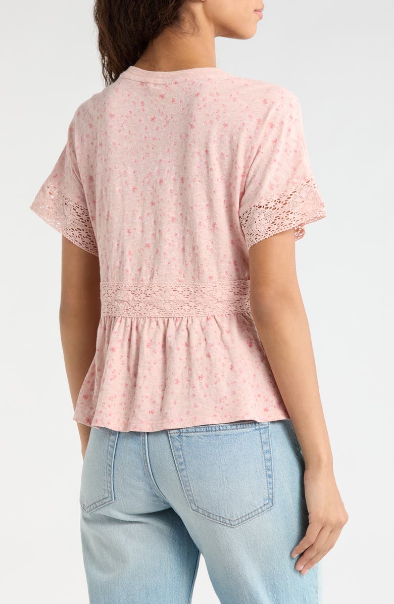Lucky Brand Lace Trim Peplum T-Shirt, Alternate, color, Rose Multi