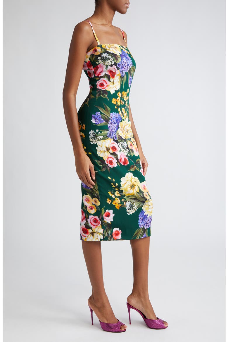 Floral Print Charmeuse Sheath Dress, Alternate, color, HV4YBGIARDINO FDO VERDE